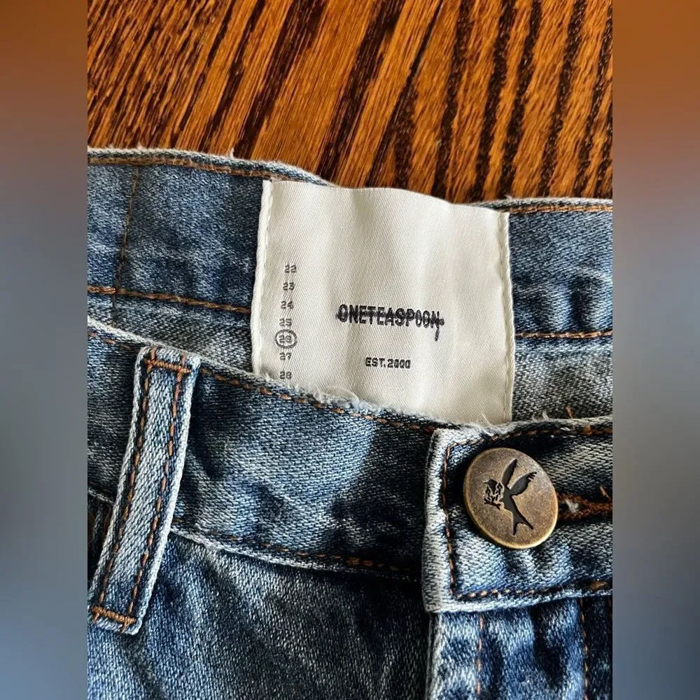 One Teaspoon Frankies Low Waist Long Length Denim Shorts - Worn Out Hendrixe